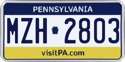 PA license plate MZH2803