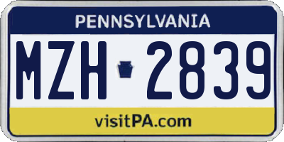 PA license plate MZH2839