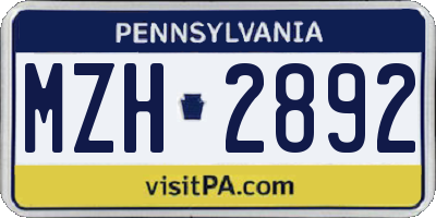 PA license plate MZH2892