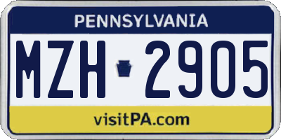 PA license plate MZH2905