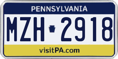 PA license plate MZH2918