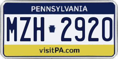 PA license plate MZH2920