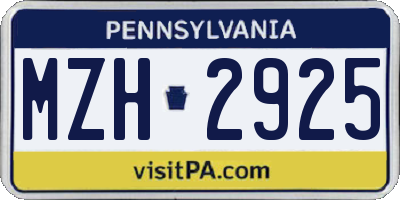 PA license plate MZH2925