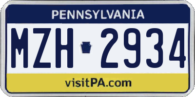 PA license plate MZH2934