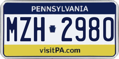 PA license plate MZH2980