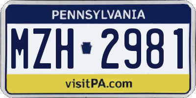 PA license plate MZH2981