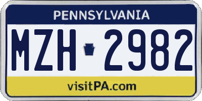 PA license plate MZH2982