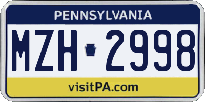 PA license plate MZH2998