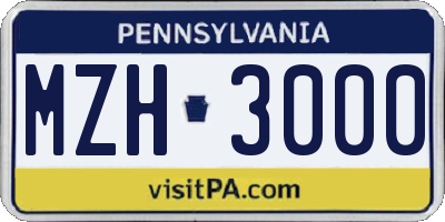 PA license plate MZH3000