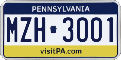 PA license plate MZH3001