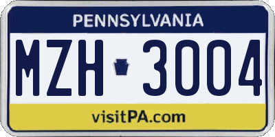 PA license plate MZH3004