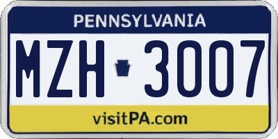 PA license plate MZH3007