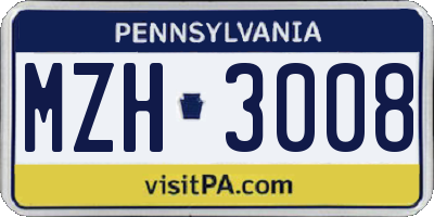PA license plate MZH3008