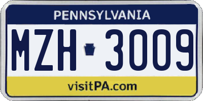 PA license plate MZH3009