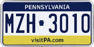PA license plate MZH3010