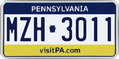 PA license plate MZH3011