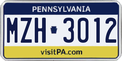 PA license plate MZH3012