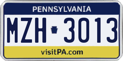 PA license plate MZH3013