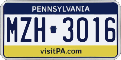 PA license plate MZH3016