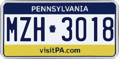 PA license plate MZH3018