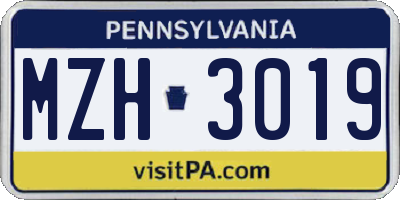 PA license plate MZH3019