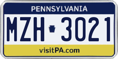 PA license plate MZH3021
