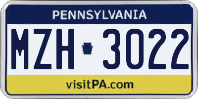 PA license plate MZH3022