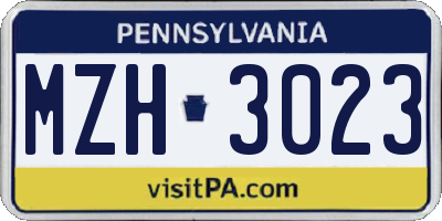PA license plate MZH3023