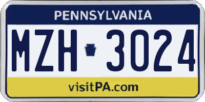 PA license plate MZH3024
