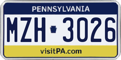 PA license plate MZH3026