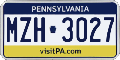 PA license plate MZH3027