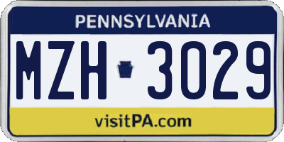 PA license plate MZH3029