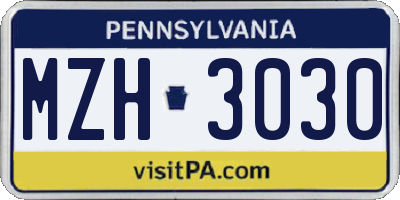 PA license plate MZH3030