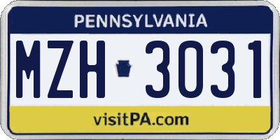 PA license plate MZH3031