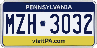 PA license plate MZH3032
