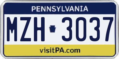 PA license plate MZH3037