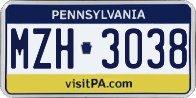 PA license plate MZH3038