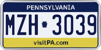 PA license plate MZH3039