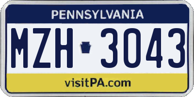 PA license plate MZH3043