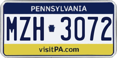 PA license plate MZH3072
