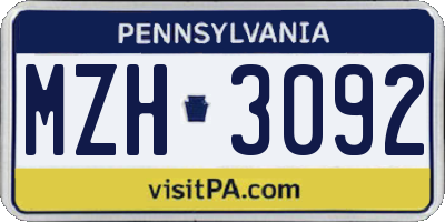 PA license plate MZH3092