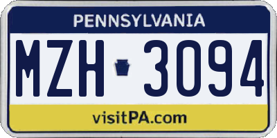 PA license plate MZH3094