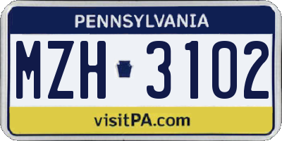 PA license plate MZH3102