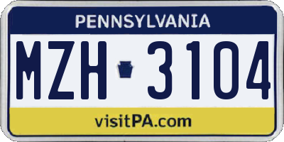 PA license plate MZH3104