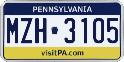 PA license plate MZH3105