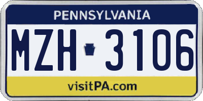 PA license plate MZH3106