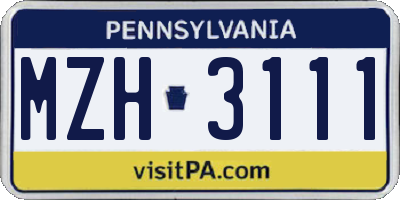 PA license plate MZH3111