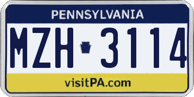 PA license plate MZH3114