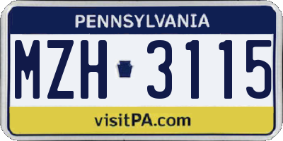 PA license plate MZH3115