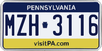 PA license plate MZH3116